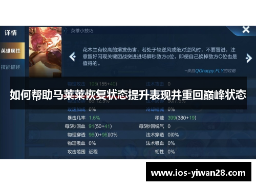 如何帮助马莱莱恢复状态提升表现并重回巅峰状态